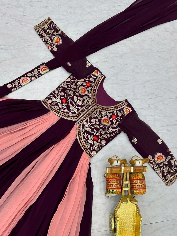 DSS 5588 New Festival Long Gown & Duptta  Fox Georgette*Work  Thred Embroidery Work  - Purple, M-38