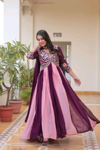 DSS 5588 New Festival Long Gown & Duptta  Fox Georgette*Work  Thred Embroidery Work  - Purple, L-40