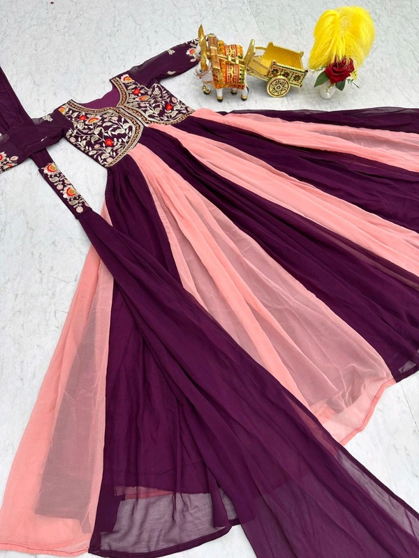 DSS 5588 New Festival Long Gown & Duptta  Fox Georgette*Work  Thred Embroidery Work  - Purple, L-40