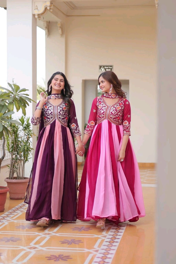 DSS 5588 New Festival Long Gown & Duptta  Fox Georgette*Work  Thred Embroidery Work  - Purple, L-40