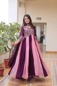 DSS 5588 New Festival Long Gown & Duptta  Fox Georgette*Work  Thred Embroidery Work  - Purple, XL-42