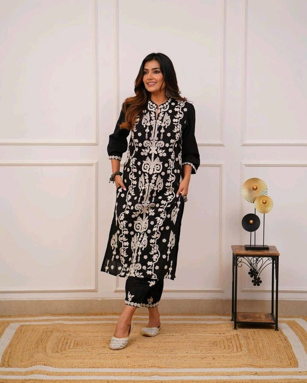 EVN 5581 Beautiful Pure Cotton Kurti Afghani Pant set  Dori embroidery work - XL-42