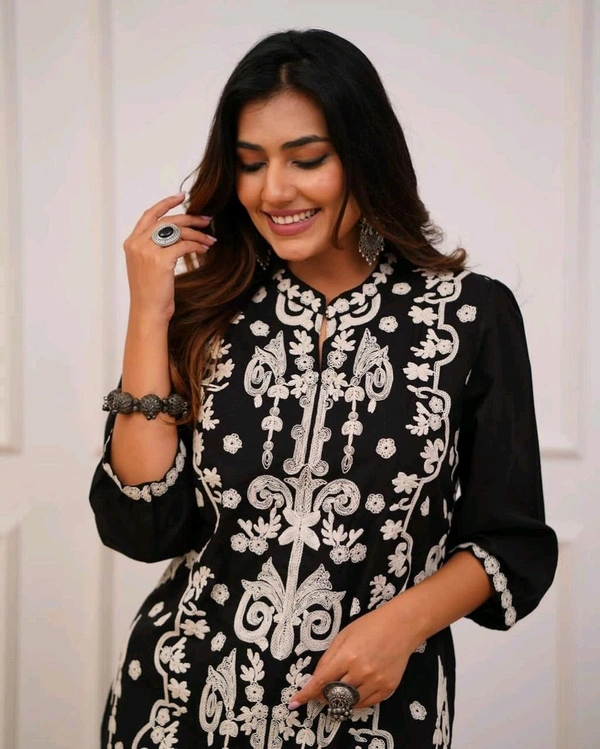 EVN 5581 Beautiful Pure Cotton Kurti Afghani Pant set  Dori embroidery work - XL-42