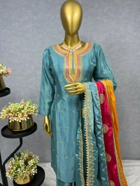 DSS 5584 *NEW EMBROIDERY WORK TOP - PENT WITH  BEAUTIFUL DUPATTA Pure chinon silk Fancy Embroidery sequence And thread work Heavy Micro Pure chinon silk - M-38