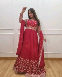 DSS 5587 *New Gown -Pent  Dupatta Set Fully Stitched Ready To Wear Pure Georgette With Heavy Embroidery 5mm Sequence Work With Sleeves Heavy Micro Cotton*Gwon - M-38