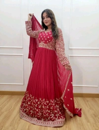 DSS 5587 *New Gown -Pent  Dupatta Set Fully Stitched Ready To Wear Pure Georgette With Heavy Embroidery 5mm Sequence Work With Sleeves Heavy Micro Cotton*Gwon - M-38