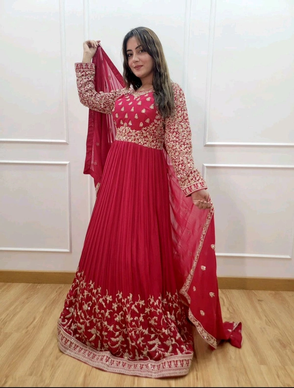 DSS 5587 *New Gown -Pent  Dupatta Set Fully Stitched Ready To Wear Pure Georgette With Heavy Embroidery 5mm Sequence Work With Sleeves Heavy Micro Cotton*Gwon - 2XL-44