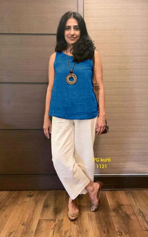SF2  5589 New coord - set  Handloom cotton top  plazo with  1 Side Pocket  - Blue, 2XL-44