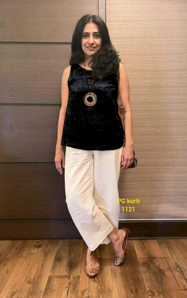 SF2  5589 New coord - set  Handloom cotton top  plazo with  1 Side Pocket  - Black, XL-42