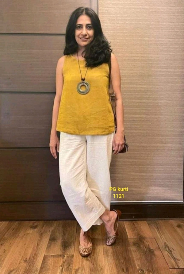 SF2  5589 New coord - set  Handloom cotton top  plazo with  1 Side Pocket  - Yellow, XL-42