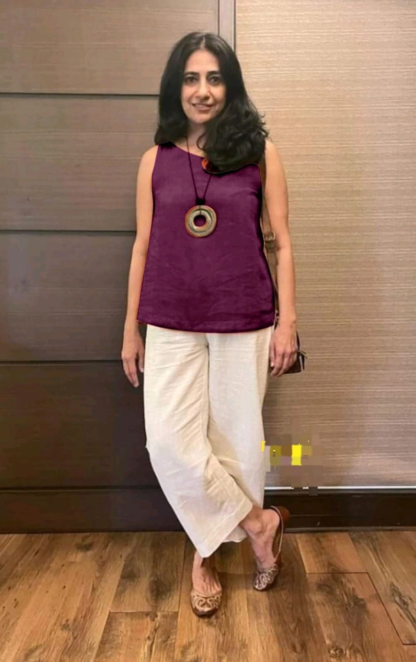 SF2  5589 New coord - set  Handloom cotton top  plazo with  1 Side Pocket  - Purple, XL-42