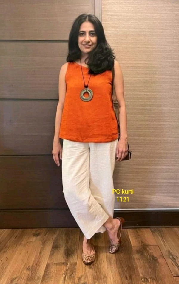 SF2  5589 New coord - set  Handloom cotton top  plazo with  1 Side Pocket  - Orange, XL-42