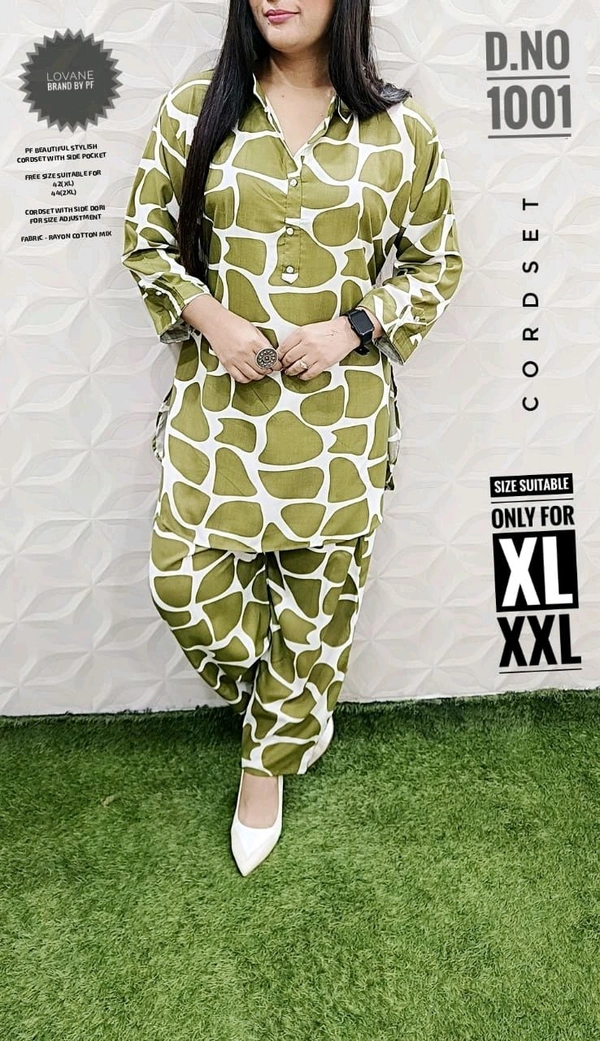 PFD 1001 BEAUTIFUL STYLISH PRINTED CORDSET -SUPERB QUALITY IMPORTED STUFF - Green, XL-42