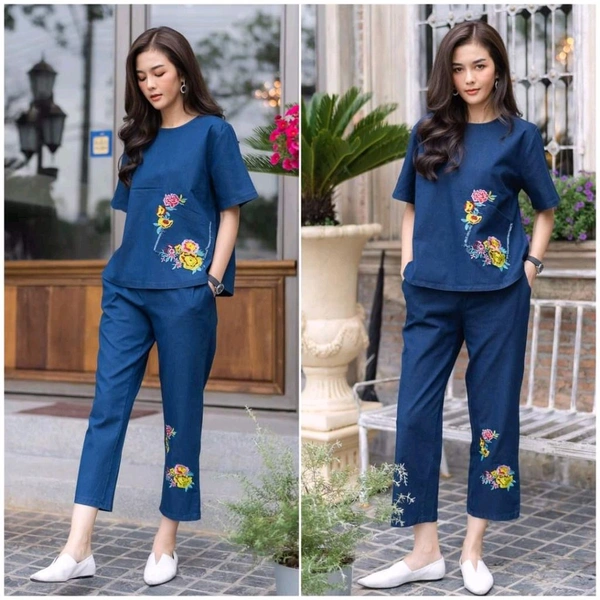 KD18  5592 *PRETTY POCKET EMBROIDERED COORDSET*: Cotton  - M-38
