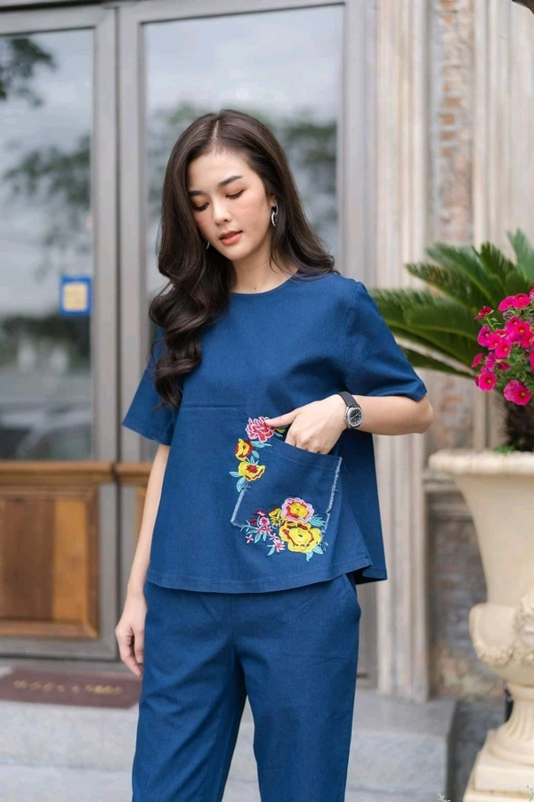 KD18  5592 *PRETTY POCKET EMBROIDERED COORDSET*: Cotton  - XL-42