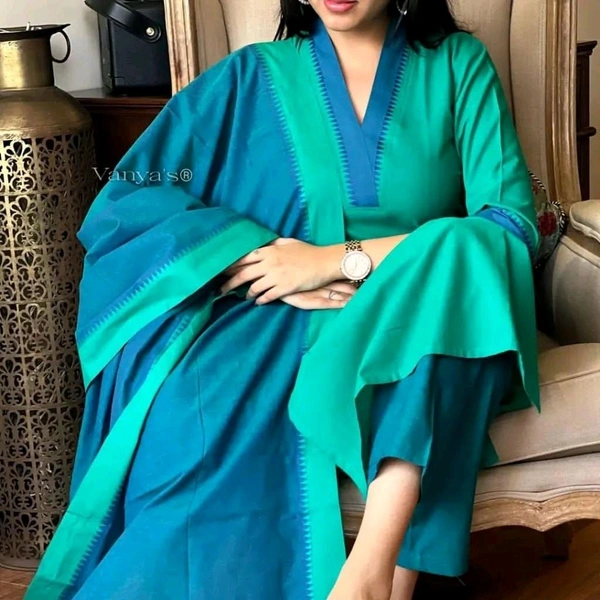 NEV 5593 *South cotton handloom kurti with temple border on yoke and sleeves Paried with handloom cotton pants and dupatta**🌹🌹Pure fine South cotton fabric handloom cotton dupatta - 3XL-46
