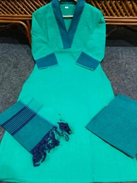 NEV 5593 *South cotton handloom kurti with temple border on yoke and sleeves Paried with handloom cotton pants and dupatta**🌹🌹Pure fine South cotton fabric handloom cotton dupatta - 3XL-46