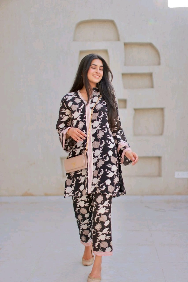 SF2  5596 *New Launch Cotton  Black Floral Printed Cord Set  floral print that  Heavy Lace work - XL-42