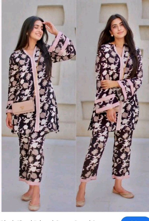 SF2  5596 *New Launch Cotton  Black Floral Printed Cord Set  floral print that  Heavy Lace work - XL-42