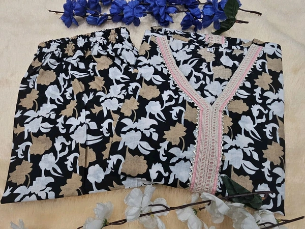 SF2  5596 *New Launch Cotton  Black Floral Printed Cord Set  floral print that  Heavy Lace work - XL-42