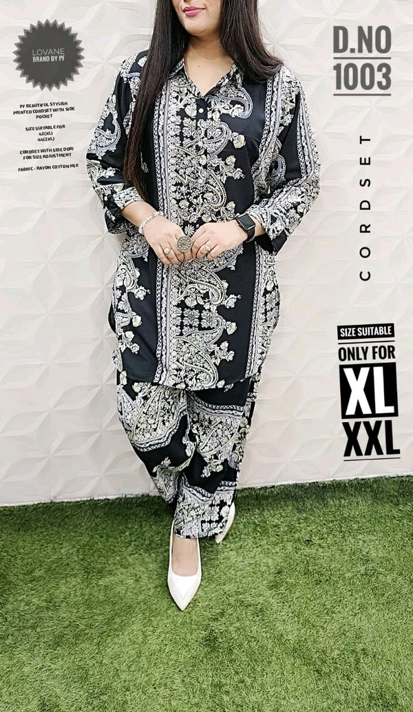 PFD 1003 *PF   BEAUTIFUL STYLISH  PRINTED CORDSET *MENTION ON THE PIC -SUPERB QUALITY IMPORTED STUFF - Black, XL-42