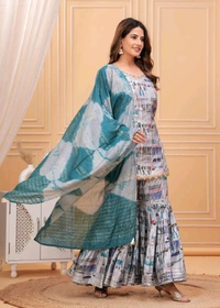 EVN 5599  New style kurti with sharara and dupatta sets _heavy muslin beautiful hand work lass - Blue, 2XL-44