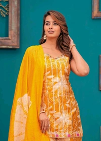 EVN 5599  New style kurti with sharara and dupatta sets _heavy muslin beautiful hand work lass - Yellow, S-36