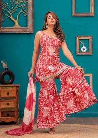 EVN 5599  New style kurti with sharara and dupatta sets _heavy muslin beautiful hand work lass - Red Watermelon, S-36