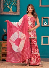 EVN 5599  New style kurti with sharara and dupatta sets _heavy muslin beautiful hand work lass - Red Watermelon, L-40