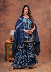 EVN 5599  New style kurti with sharara and dupatta sets _heavy muslin beautiful hand work lass - Navy Blue, XL-42