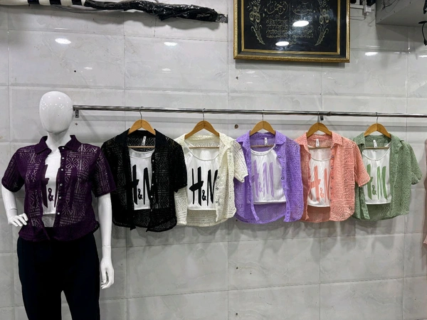 KD18  5600 Two pcs top set  imported Fabric  Net  - Purple, XS-34