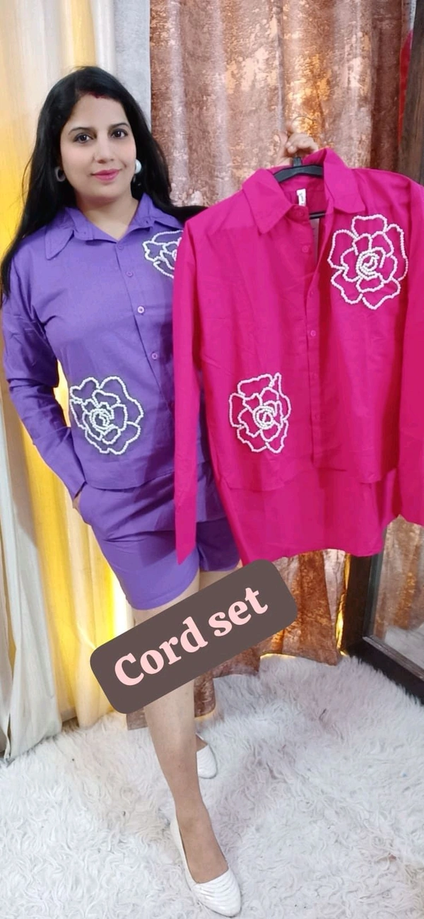 KD18  5601 High Quality Cotton  Cord set Both side pocket  - Pink, L-40