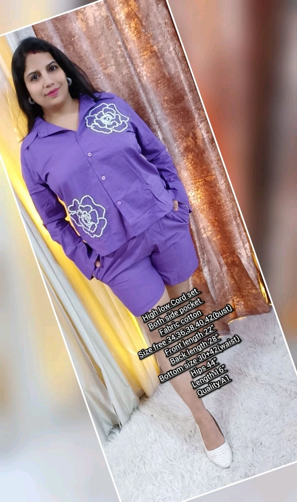 KD18  5601 High Quality Cotton  Cord set Both side pocket  - Purple, XL-42