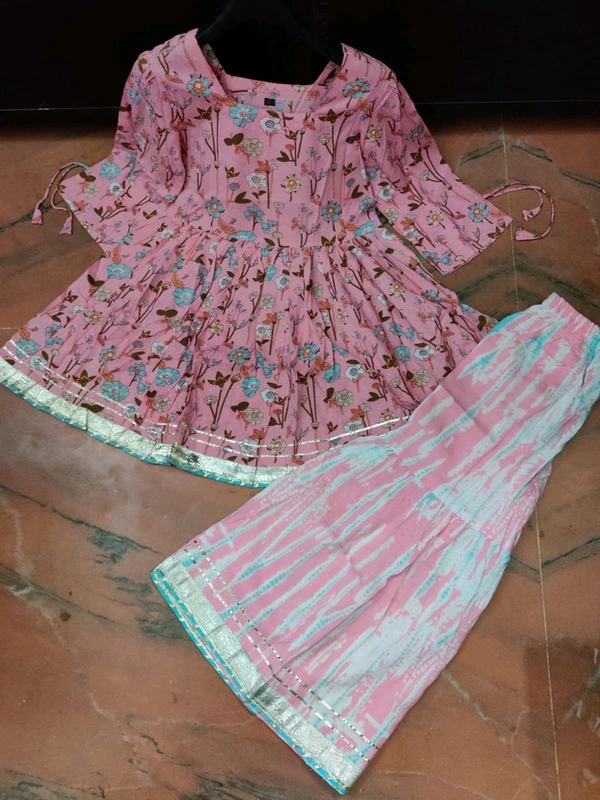 SF3  5606 Heavy. Printed Reyon diziner  pemplum kurti & sharara with one side with beautiful havy shaded organza dupatta beautiful gota work - 3XL-46