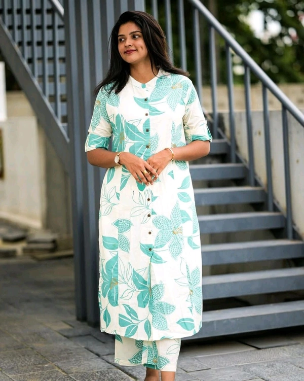 SF2  5607 *New Cotton  Cord set cotton kurti Palazza set*Launching designer Co-erd set in Aline pattern paried with Ankle length pant  - Vista Blue, XL-42