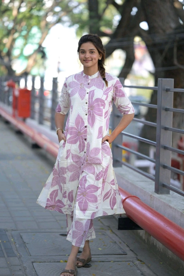 SF2  5607 *New Cotton  Cord set cotton kurti Palazza set*Launching designer Co-erd set in Aline pattern paried with Ankle length pant  - Blush Pink, L-40