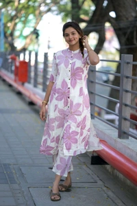SF2  5607 *New Cotton  Cord set cotton kurti Palazza set*Launching designer Co-erd set in Aline pattern paried with Ankle length pant  - Blush Pink, L-40