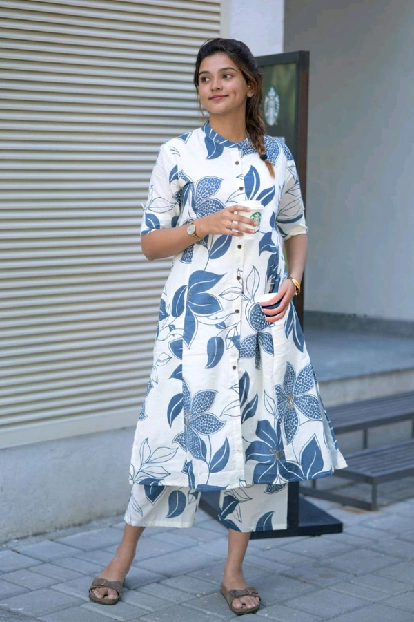 SF2  5607 *New Cotton  Cord set cotton kurti Palazza set*Launching designer Co-erd set in Aline pattern paried with Ankle length pant  - Blue, M-38