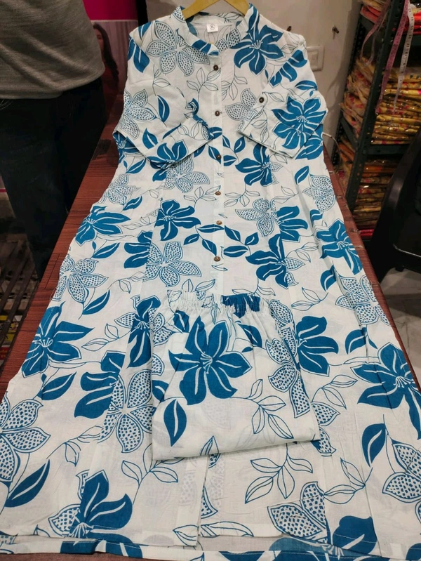 SF2  5607 *New Cotton  Cord set cotton kurti Palazza set*Launching designer Co-erd set in Aline pattern paried with Ankle length pant  - Blue, 2XL-44