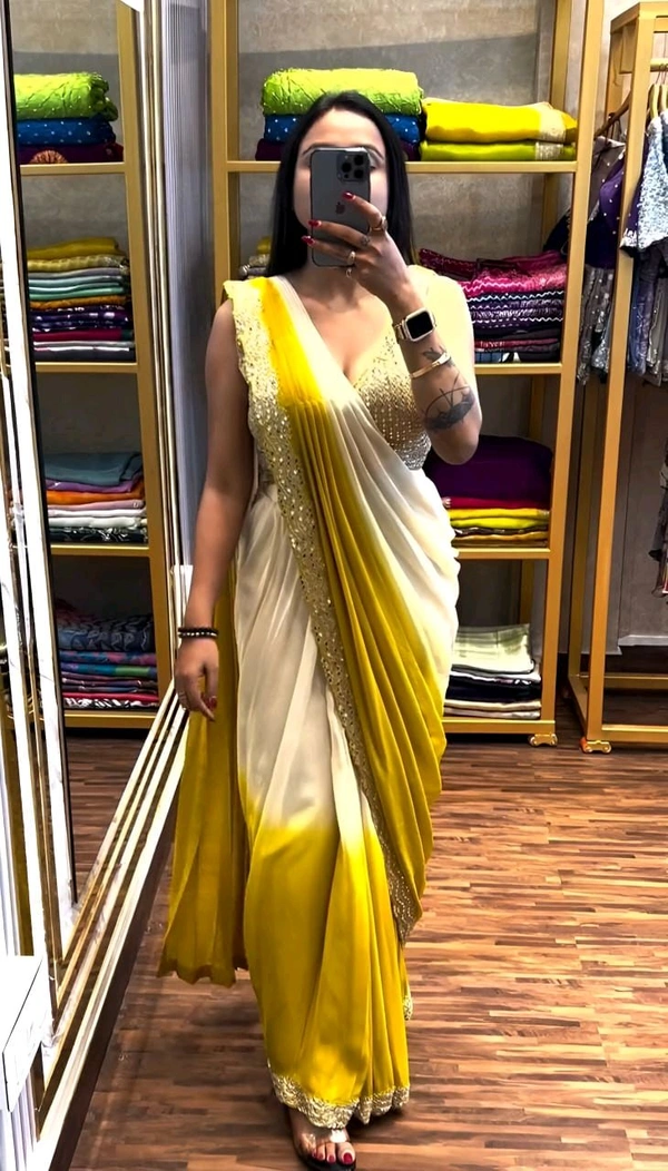 DSS 5608 New Chinnon Silk Ready To Wear Saree With Mirror Blouse Mono Banglory Silk Work Mult - 2XL-44