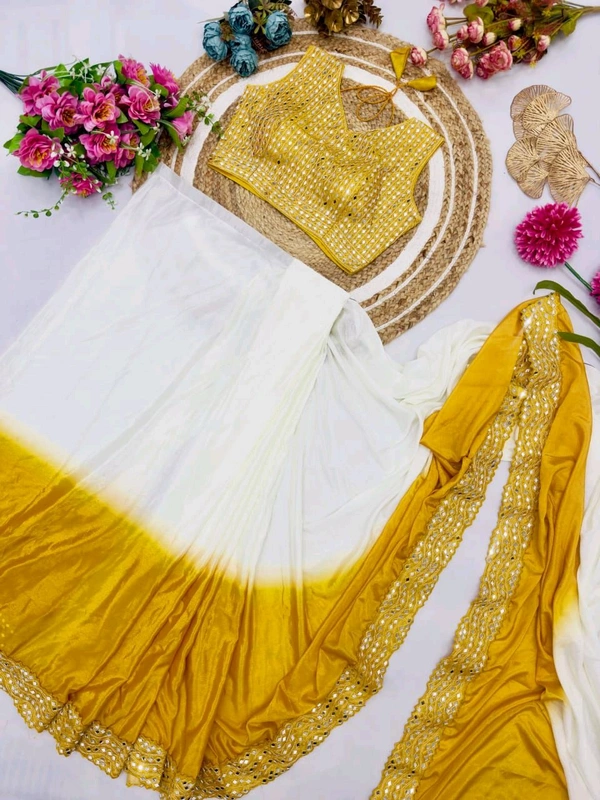 DSS 5608 New Chinnon Silk Ready To Wear Saree With Mirror Blouse Mono Banglory Silk Work Mult - 2XL-44