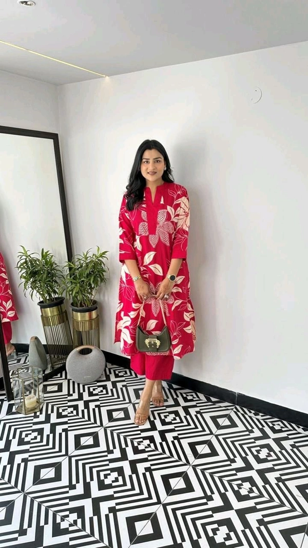 SF2  5609 💜 *Pure Cotton Kurta Pant plazo in Beautiful Floral Prints - Red, 3XL-46