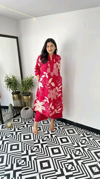 SF2  5609 💜 *Pure Cotton Kurta Pant plazo in Beautiful Floral Prints - Red, 3XL-46