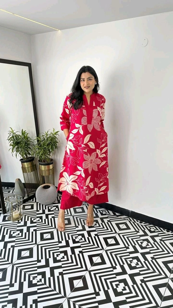 SF2  5609 💜 *Pure Cotton Kurta Pant plazo in Beautiful Floral Prints - Red, 3XL-46