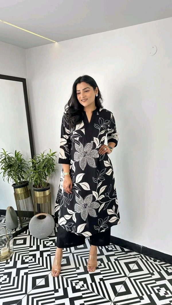 SF2  5609 💜 *Pure Cotton Kurta Pant plazo in Beautiful Floral Prints - Black, M-38