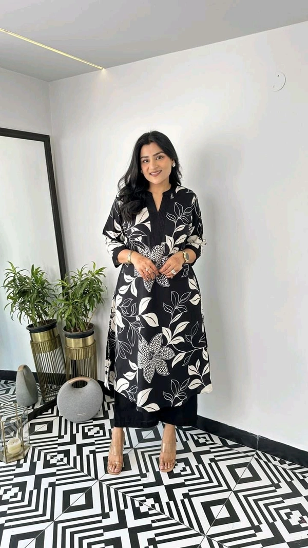 SF2  5609 💜 *Pure Cotton Kurta Pant plazo in Beautiful Floral Prints - Black, XL-42