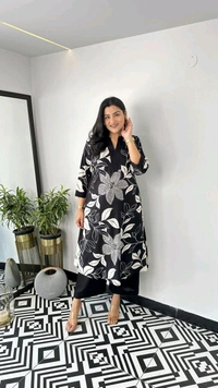 SF2  5609 💜 *Pure Cotton Kurta Pant plazo in Beautiful Floral Prints - Black, XL-42