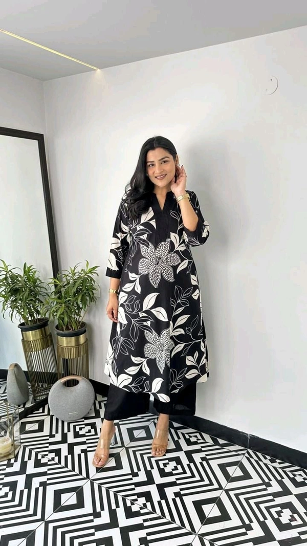 SF2  5609 💜 *Pure Cotton Kurta Pant plazo in Beautiful Floral Prints - Black, XL-42