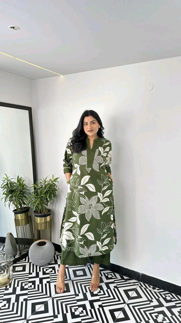 SF2  5609 💜 *Pure Cotton Kurta Pant plazo in Beautiful Floral Prints - Green, L-40