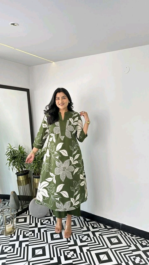 SF2  5609 💜 *Pure Cotton Kurta Pant plazo in Beautiful Floral Prints - Green, XL-42